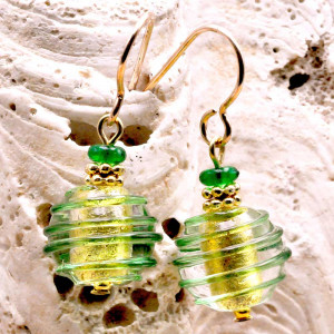 Boucles d'oreilles vertes bijou en veritable verre de murano de venise