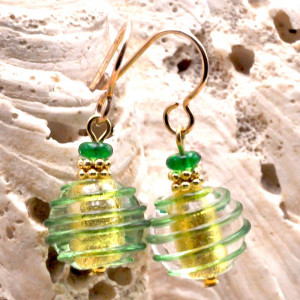 Green murano glass earrings jewel genuine of venice