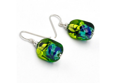 Oorbellen murano glas groen en blauw