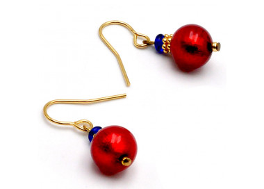 Boucles d'oreilles rouge bijou en veritable verre de murano de venise