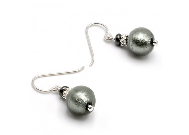 Grey silver murano glass earrings genuine venitian glass