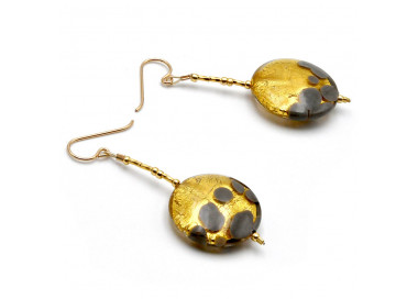 Grey and gold drop murano glass earrings