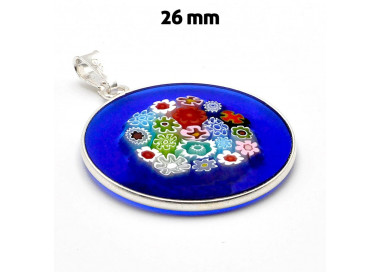 , colgante de cristal de murano millefiori azul y plata 