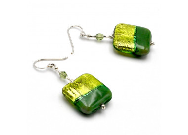 Boucles d'oreilles vertes en veritable verre de murano de venise