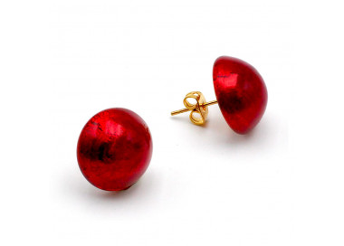 Boucles d'oreilles boutons rouge clou en veritable verre de murano