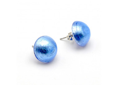 Boucles d'oreilles boutons bleues bijoux en veritable verre de murano