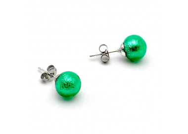 Green earrings studs - round button nail earrings genuine murano glass of venice