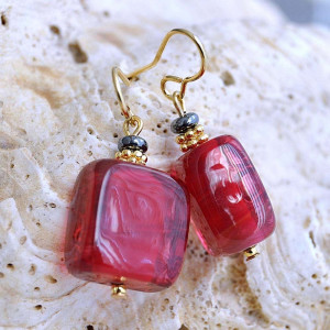 Aretes  murano rojo de venecia