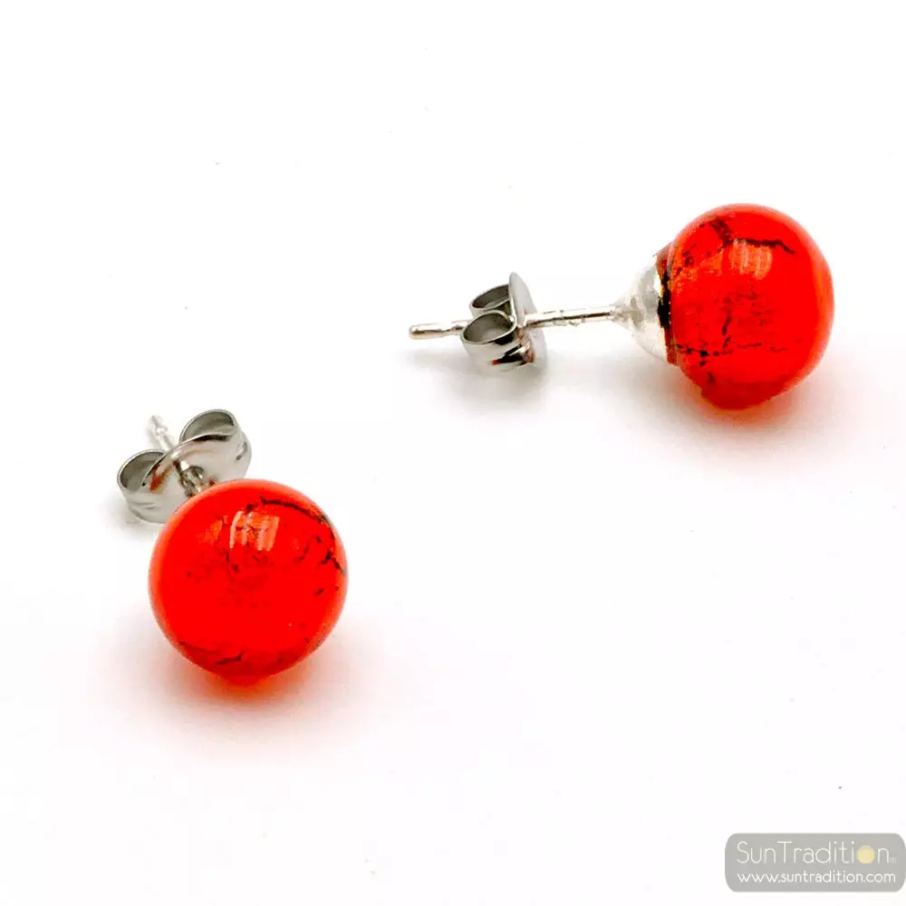 Aretes rojo naranja - aretes rojos auténtico cristal veneciano murano