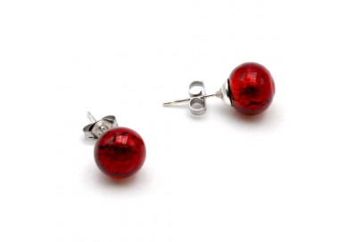 Dark red earrings studs -  round button nail earrings genuine murano glass of venice