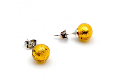 Gold earrings studs - round button nail earrings genuine murano glass of venice