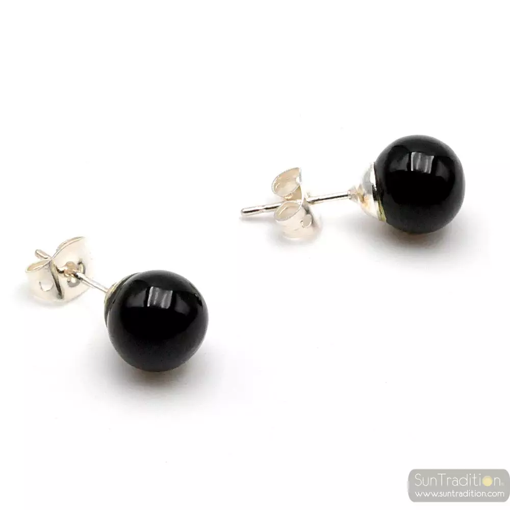 Aretes negro - aretes negros auténtico cristal veneciano murano