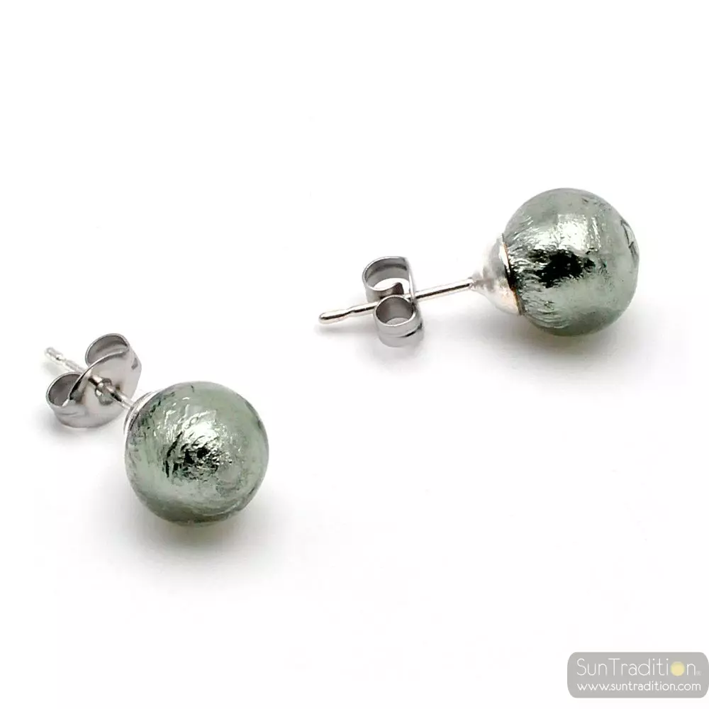 Aretes gris - aretes gris auténtico cristal veneciano murano