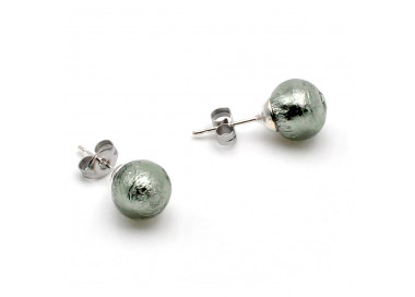 Gray murano glas studs - earrings round button nail genuine murano glass of venice