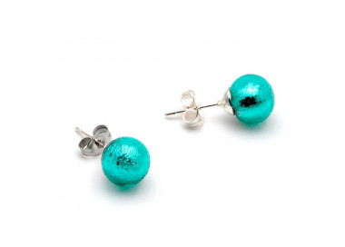 Boucles d'oreilles clou bleu turquoise en veritable verre de murano de venise