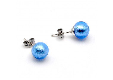 Boucles d'oreilles clou bleu ocean en veritable verre de murano de venise