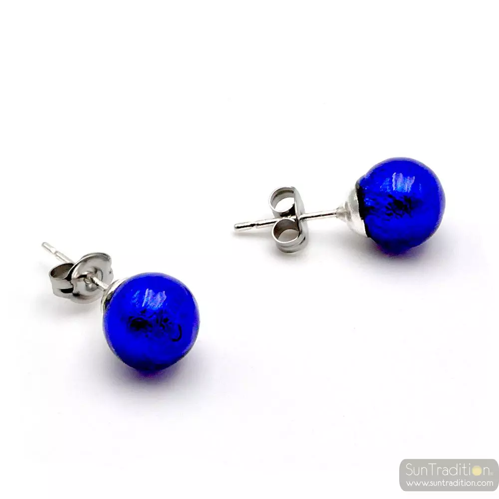 Aretes azul cobalt - aretes azul auténtico cristal veneciano murano