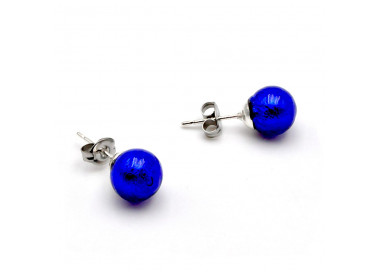 Boucles d'oreilles clou bleu cobalt en veritable verre de murano de venise