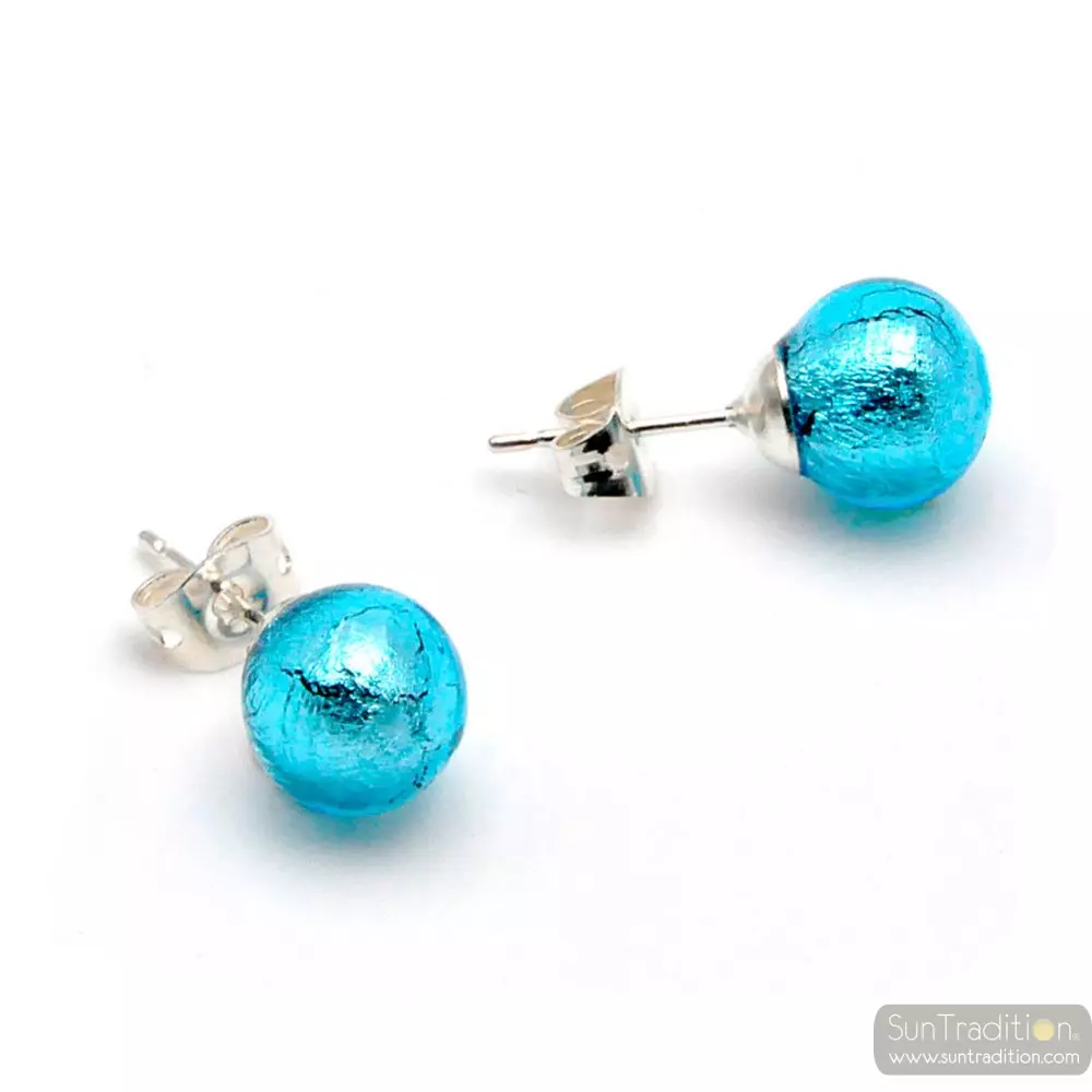 Aretes azul cielo - aretes azul auténtico cristal veneciano murano