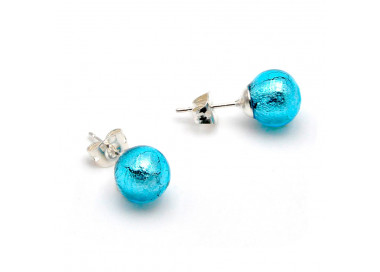 Boucles d'oreilles clou bleu azur en veritable verre de murano de venise