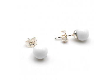 White murano studs - white round button nail murano glass earrings