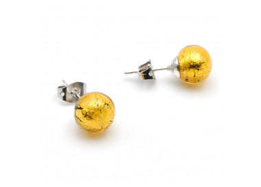 Gold crystal studs - earrings round button nail genuine murano glass of venice