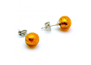 Amber earrings studs - round button nail genuine murano glass of venice