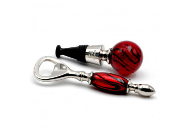 Red murano glass kit bottle stopper and opener 