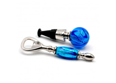 Blue murano glass kit bottle stopper and opener 