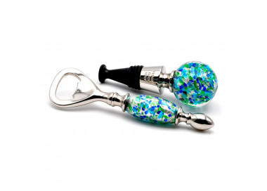 Blue murano glass kit bottle stopper and opener 