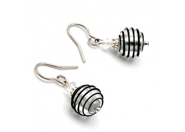 Black and silver murano glass earrings genuine glass venice