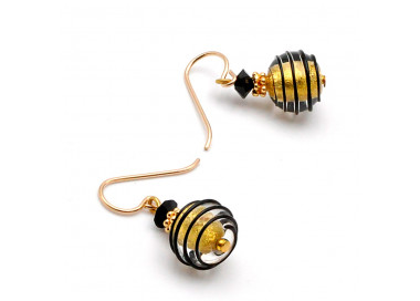 Black and gold murano glass earrings genuine glass venice