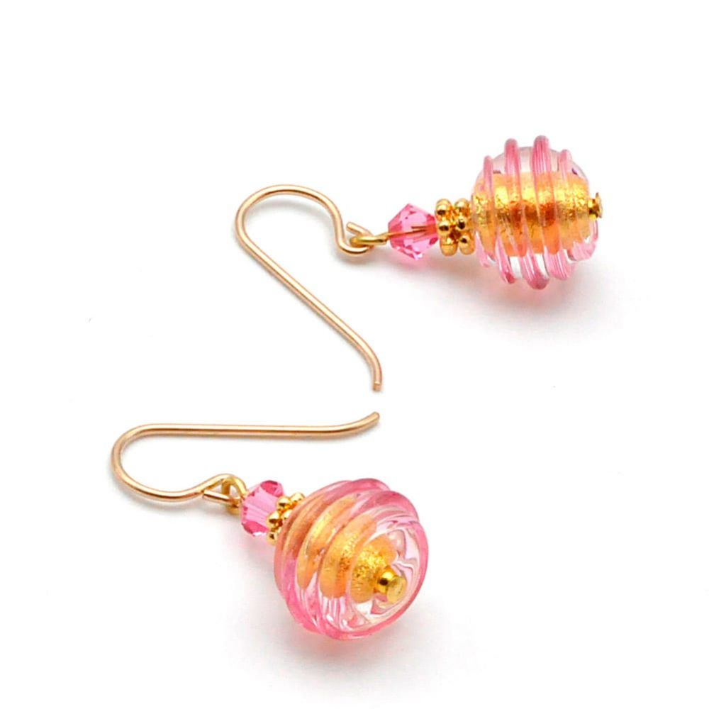 Brincos de vidro murano mini rosa e ouro de veneza