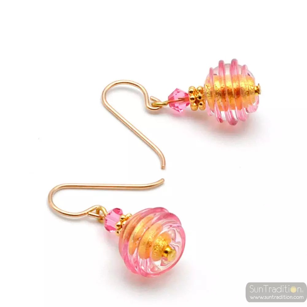 Jojo rosa y oro mini - pendientes rosa y oro verdadera joya de murano de venecia