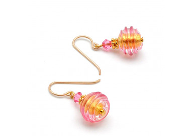 Pendientes rosa y oro verdadera joya de murano de venecia