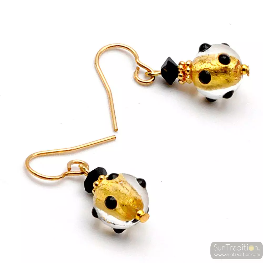 Jojo negro y oro mini - pendientes negro y oro verdadera joya de murano de venecia