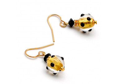 Black and gold murano glass earrings genuine venitian glass