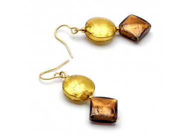 Brown and gold murano glass drop earrings genuine murano glass