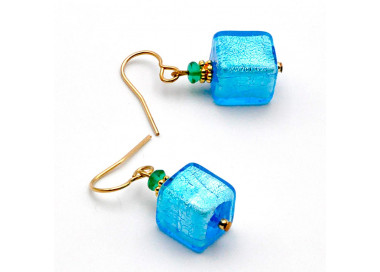 Azul y oro aretes joya cristal murano genuino de venecia