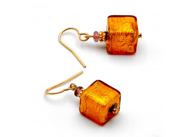 Amber and gold earrings genuine murano glass of venice