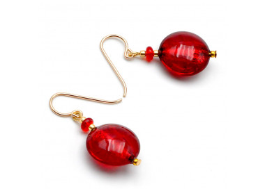 Red murano glass earrings genuine venice murano glass