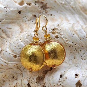 Gold genuine murano glass earrings