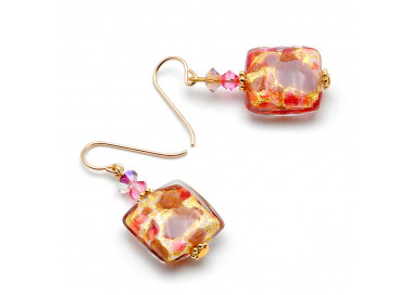 Pink murano glass drop earrings glass of venice