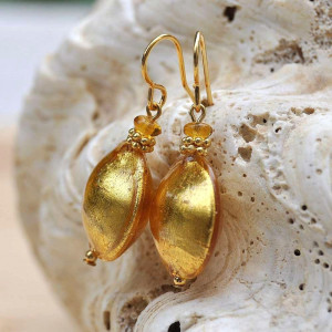 Boucles d'oreilles verre murano or jaune