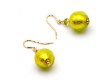 Ballen lime green - øredobber-grønn juvel, ekte murano-glass i venezia