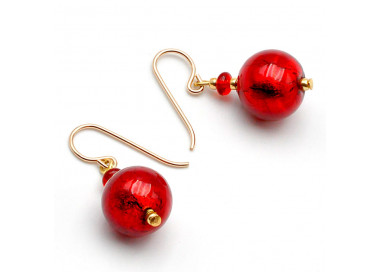 Boucles d'oreilles rouge verre de murano de venise