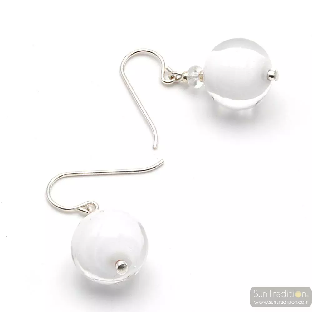 Ball blanco - pendientes blanco joyas verdadero cristal de murano venecia