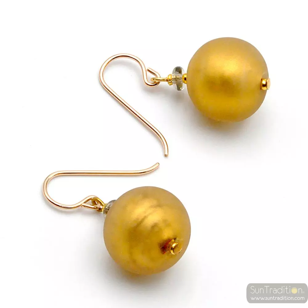 Bola oro de satén - pendientes joyeria verdadero cristal de murano venecia