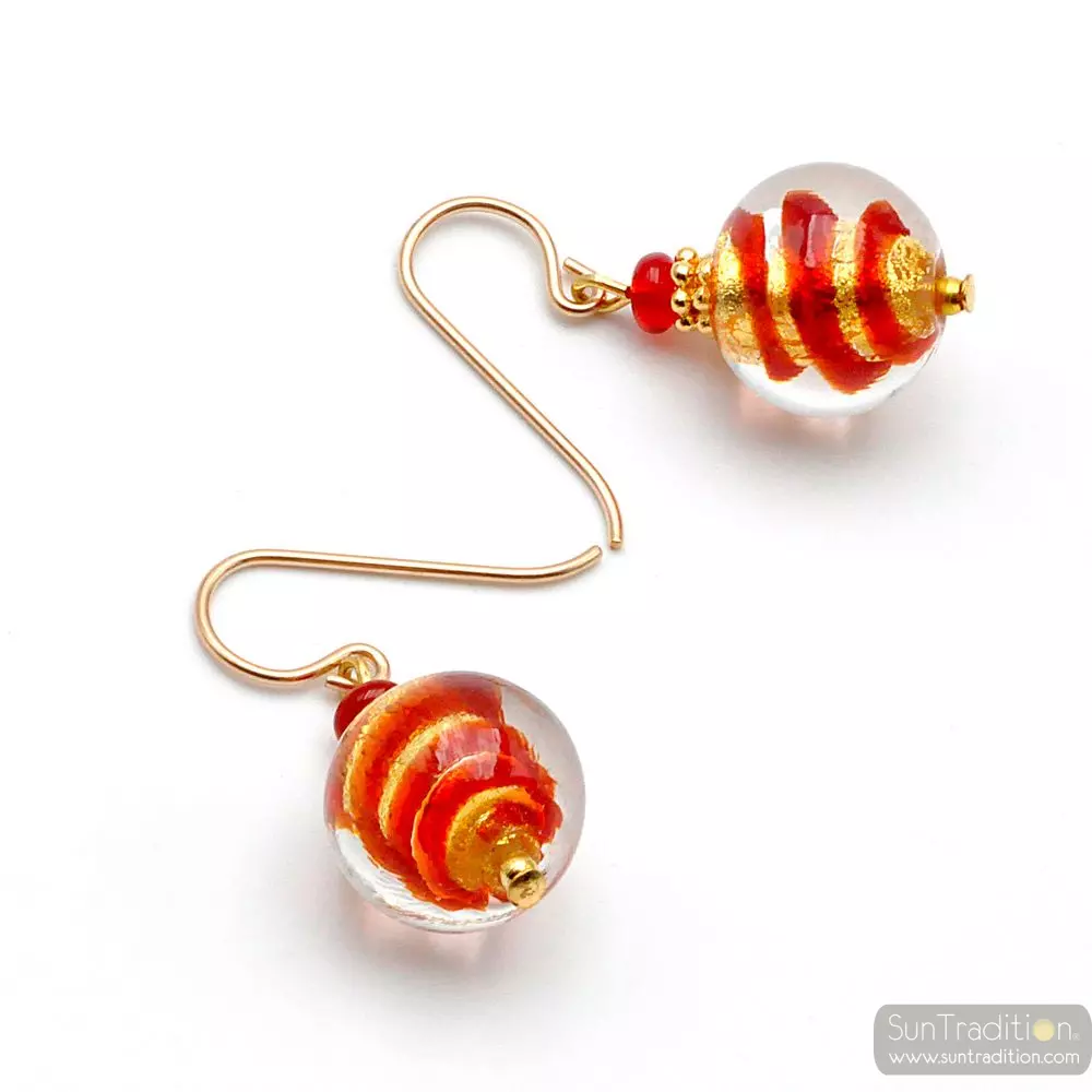 Mix rojo y oro - aretes rojo joya en verdadero cristal de murano de venecia