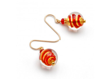 Oorbellen rood gouden murano glas